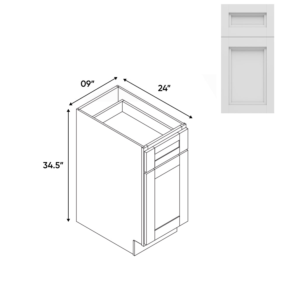 RTA - Havana Blanco - 9"W - Base Cabinet with 1 Door 1 Drawer 1 Shelf - 9"W x 34.5"H x 24"D