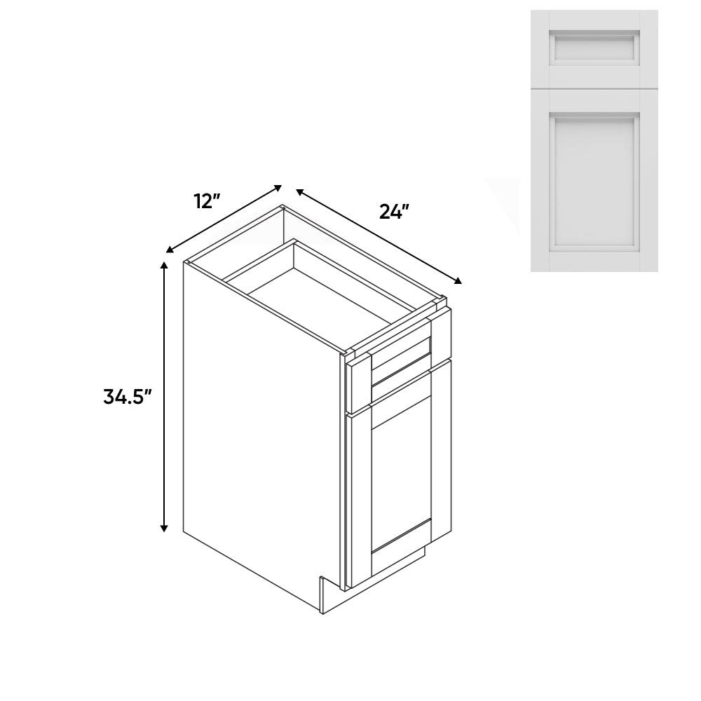 RTA - Havana Blanco - 12"W - Base Cabinet with 1 Door 1 Drawer 1 Shelf - 12"W x 34.5"H x 24"D