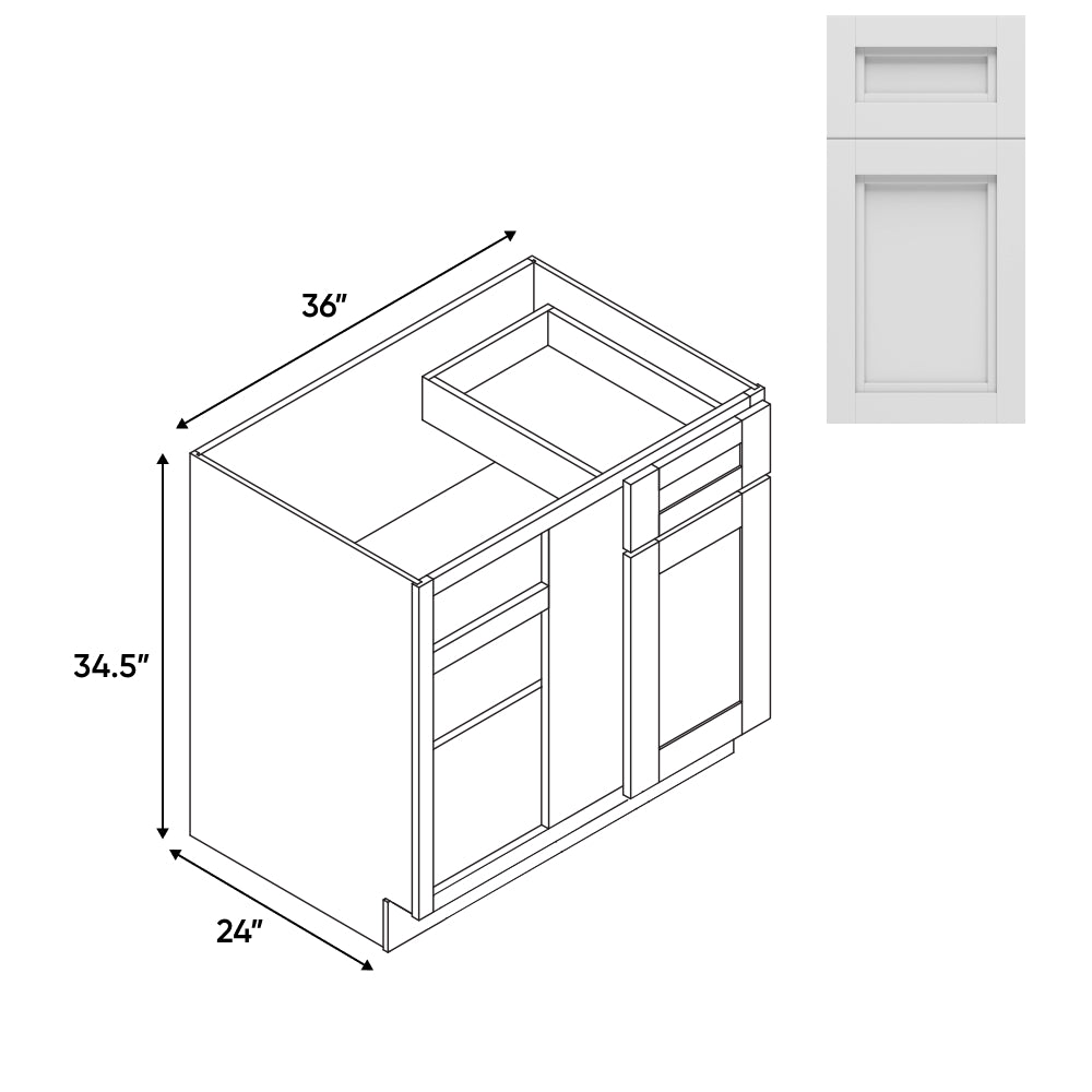 RTA - Havana Blanco - Base Blind Corner - 1 Door 1 Drawer - 36"W x 34.5"H x 24"D - HAB-BBC36-42LR