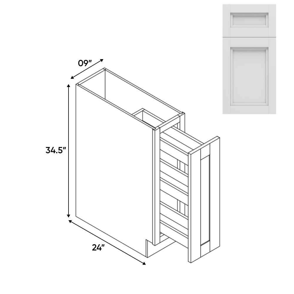 RTA - Havana Blanco - Base Spice Rack Pull Out with 3 Shelf - 9"W x 34.5"H x 24"D - HAB-BFP9