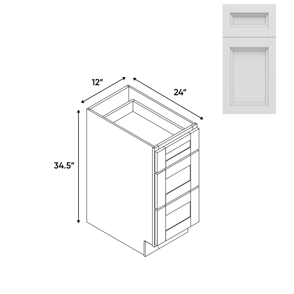 RTA - Havana Blanco - 12"W - Drawer Pack Base Cabinets with 3 Drawer - 12"W x 34.5"H x 24"D