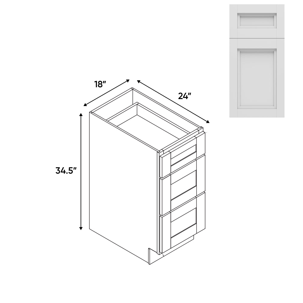 RTA - Havana Blanco - 18"W - Drawer Pack Base Cabinets with 3 Drawer - 18"W x 34.5"H x 24"D