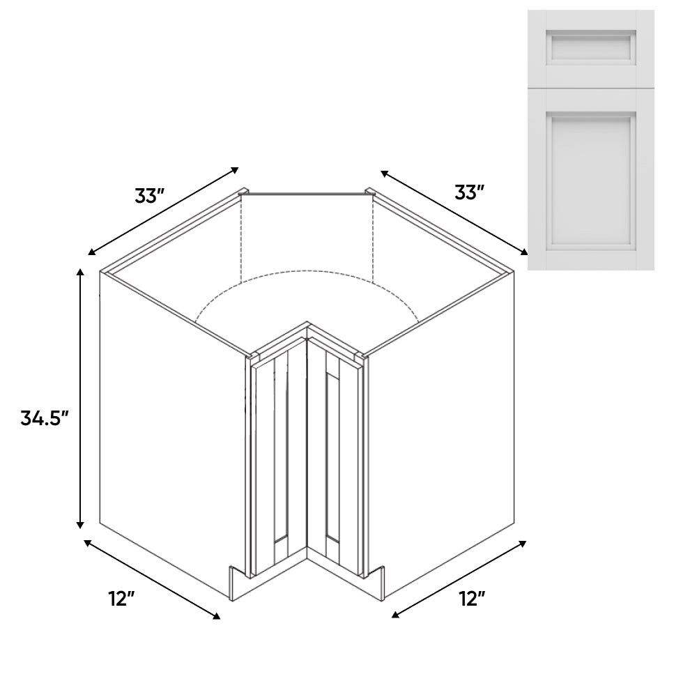 RTA - Havana Blanco - Lazy Susan - 1 Door 2 Wood Turning Shelf - 33"W x 34.5"H x 33"D - HAB-LS33