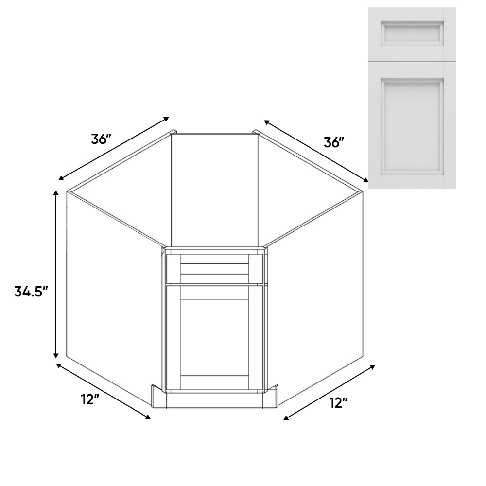 RTA - Havana Blanco - Base Diagonal Corner Sink Cabinet - 36"W x 34.5"H x 36"D - HAB-NCSB36