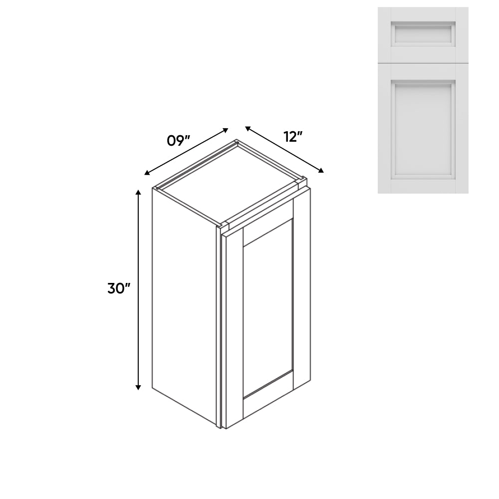 RTA - Havana Blanco - Wall High Cabinets with 1 Door 2 Shelf - 09"W x 30"H x 12"D - HAB-W0930