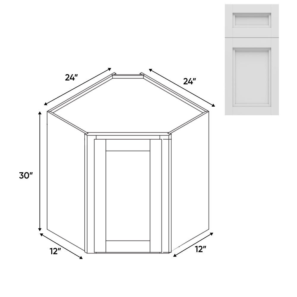 RTA - Havana Blanco - Wall Diagonal Corner - 1 Door 2 Shelf - 24"W x 30"H x 12"D - HAB-WDC2430