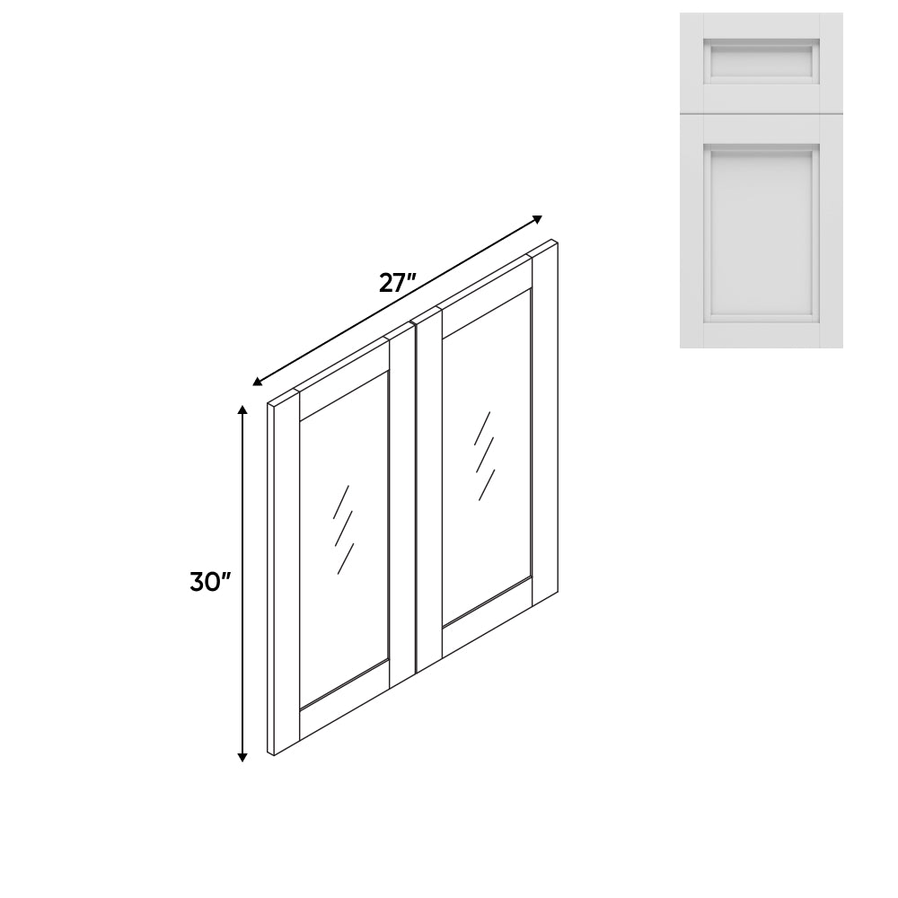 RTA - Havana Blanco - Wall Molding Glass Door with 2 Door - 27"W x 30"H x 0.75"D - HAB-WMD2730GD