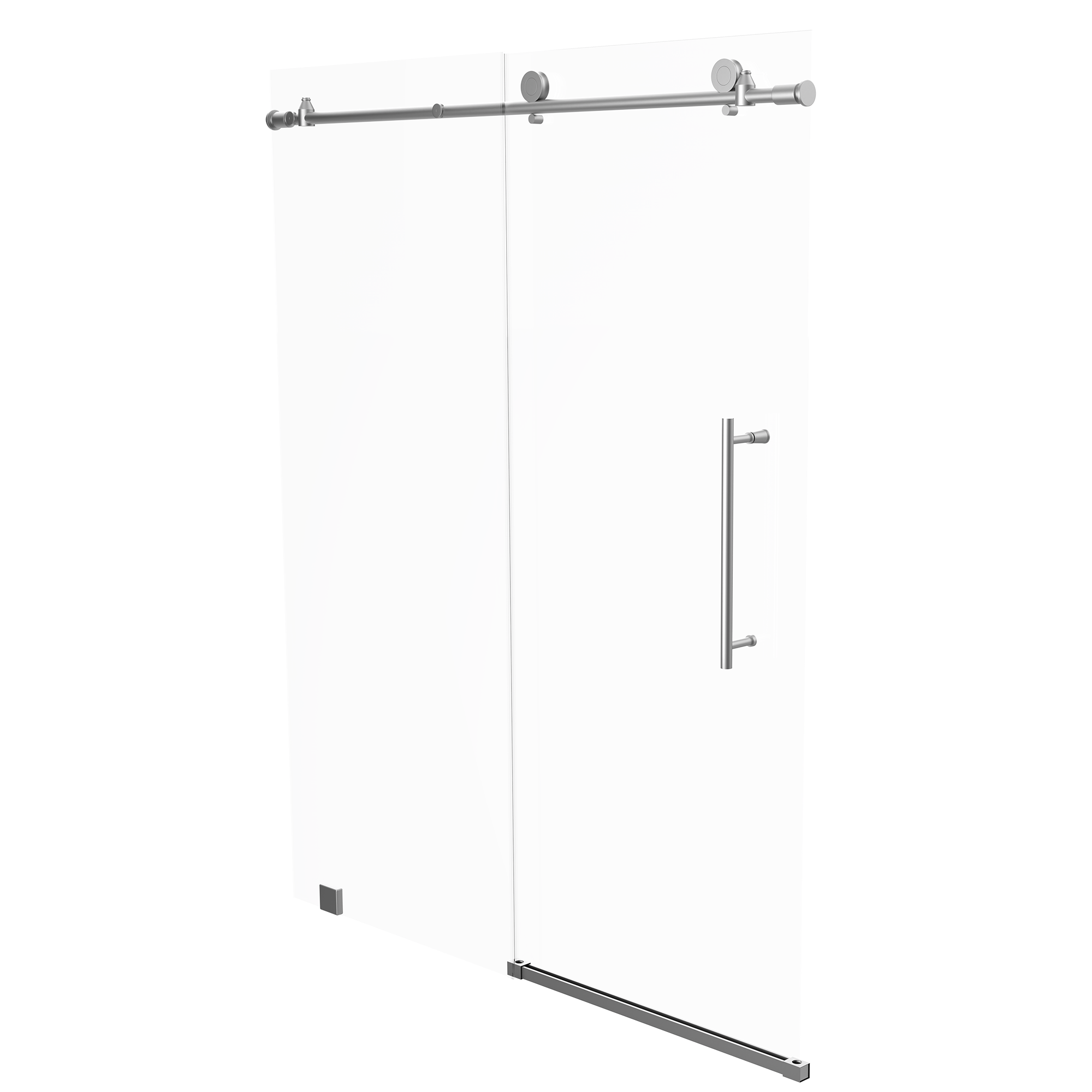 60 x 76 Inch Frameless Wall to Wall Shower Enclosure with One Fixed Glass & One Sliding Door, Clear Tempered Glass: 8mm, Brushed Nickel Finish - PRO