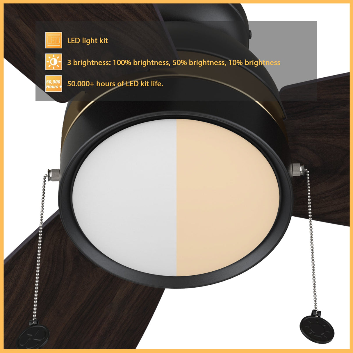 GREENWOOD 48 In 3 Blade Smart Ceiling Fan With Integrated LED Lights With Pull Chain