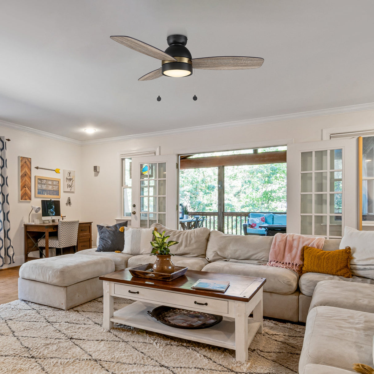 GREENWOOD 48 In 3 Blade Smart Ceiling Fan With Integrated LED Lights With Pull Chain