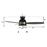 GREENWOOD 48 In 3 Blade Smart Ceiling Fan With Integrated LED Lights With Pull Chain