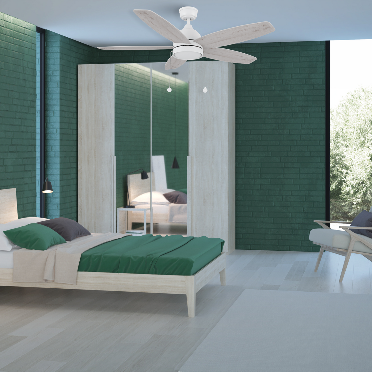 GREENWOOD 48 In 5 Blade Smart Ceiling Fan With Integrated LED Lights With Pull Chain