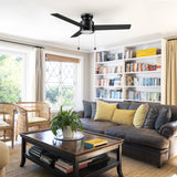 ASCOTT 52 inch 3-Blade Flush Mount Ceiling Fan with LED Light & Pull Chain
