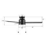 ASCOTT 52 inch 3-Blade Flush Mount Ceiling Fan with LED Light & Pull Chain
