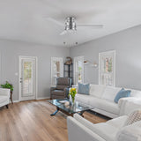 ASCOTT 52 inch 3-Blade Flush Mount Ceiling Fan with LED Light & Pull Chain