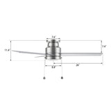 ASCOTT 52 inch 3-Blade Flush Mount Ceiling Fan with LED Light & Pull Chain