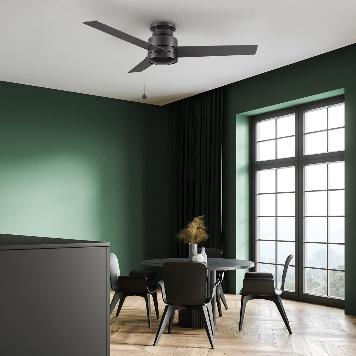 ASCOTT 52 inch 3-Blade Flush Mount No Light Ceiling Fan with Pull Chain