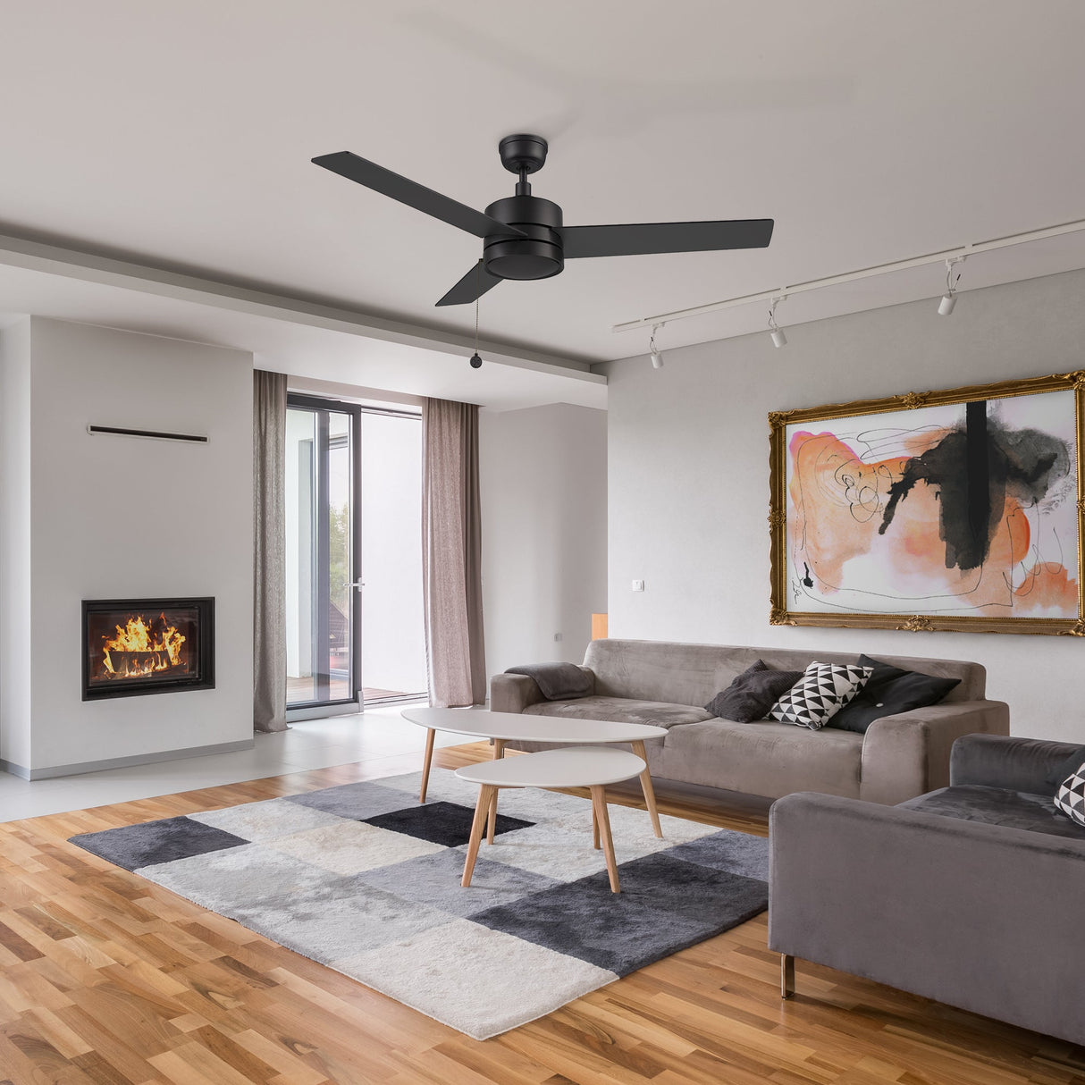 ASCOTT 52 In 3 Blade Smart Ceiling Fan Without  LED  Lights With Pull Chain