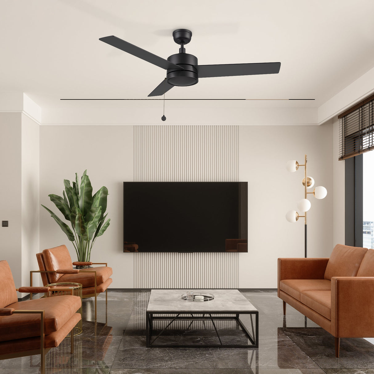 ASCOTT 52 In 3 Blade Smart Ceiling Fan Without  LED  Lights With Pull Chain