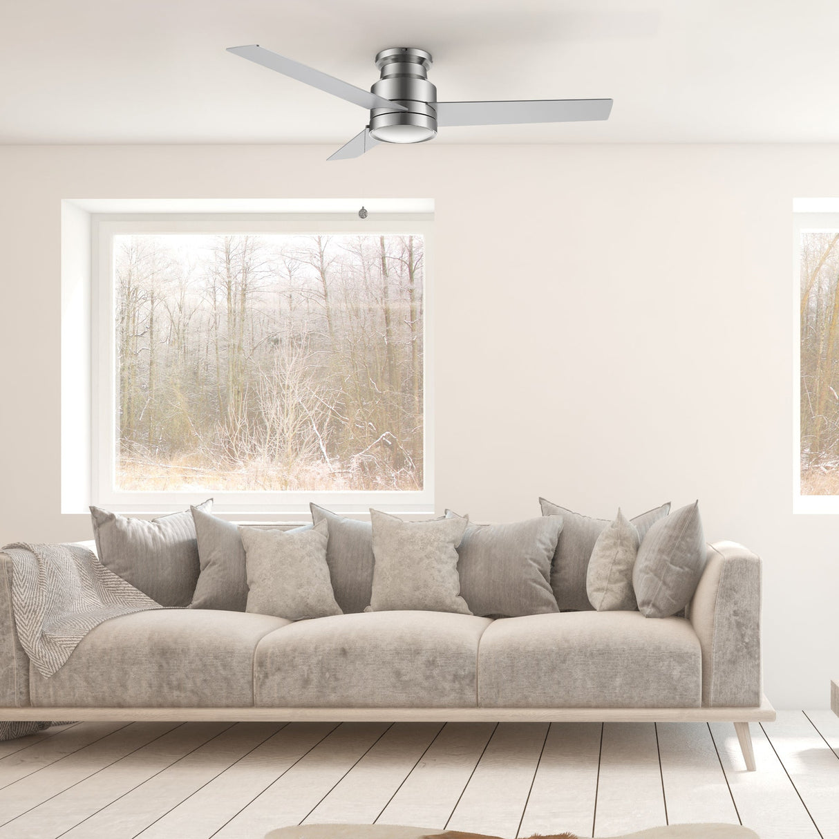 ASCOTT 52 inch 3-Blade Flush Mount No Light Ceiling Fan with Pull Chain