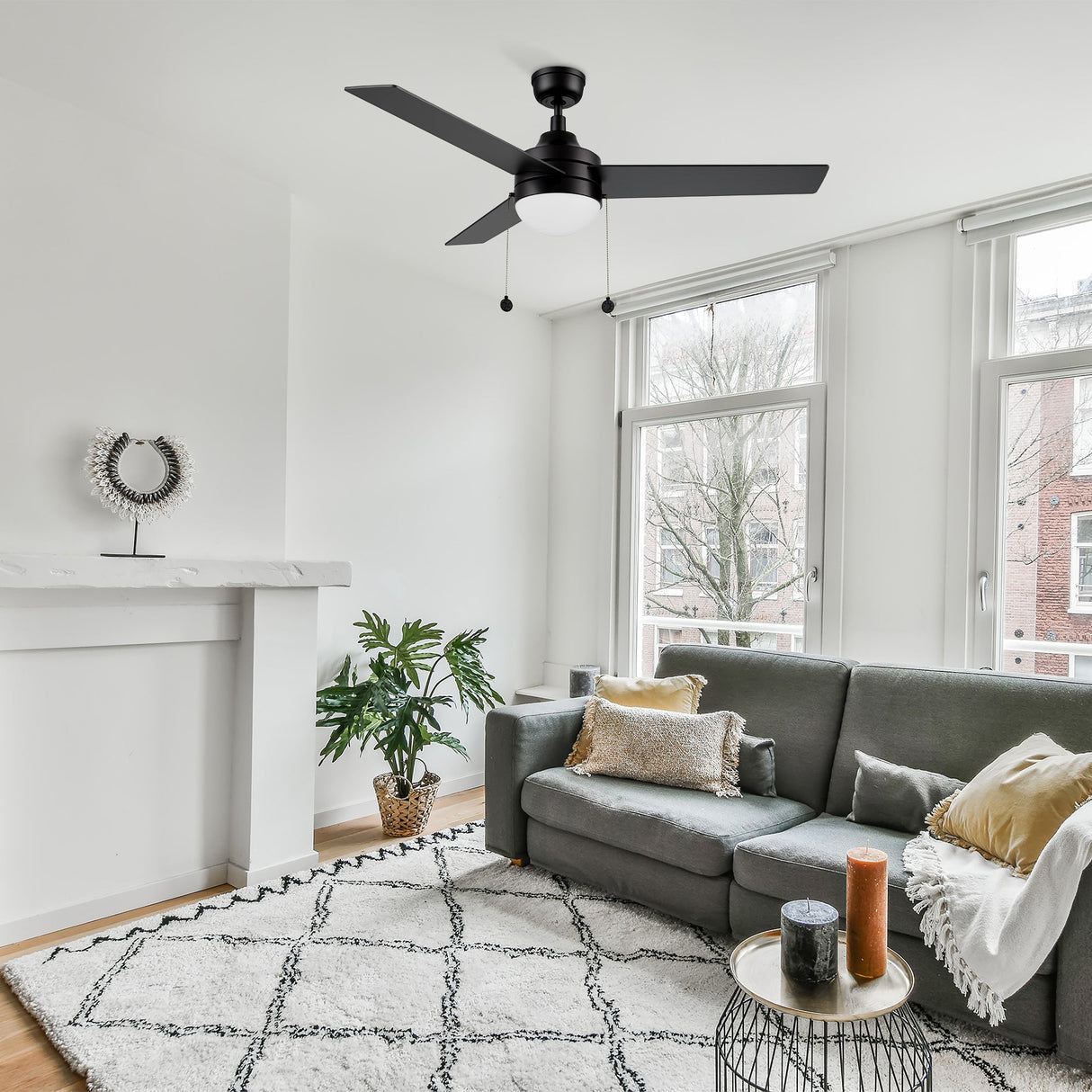 MALTA 52 In 3 Blade Smart Ceiling Fan With Integrated LED Lights With Pull Chain