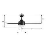 MALTA 52 In 3 Blade Smart Ceiling Fan With Integrated LED Lights With Pull Chain