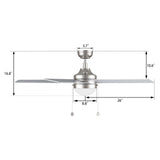 MALTA 52 In 3 Blade Smart Ceiling Fan With Integrated LED Lights With Pull Chain