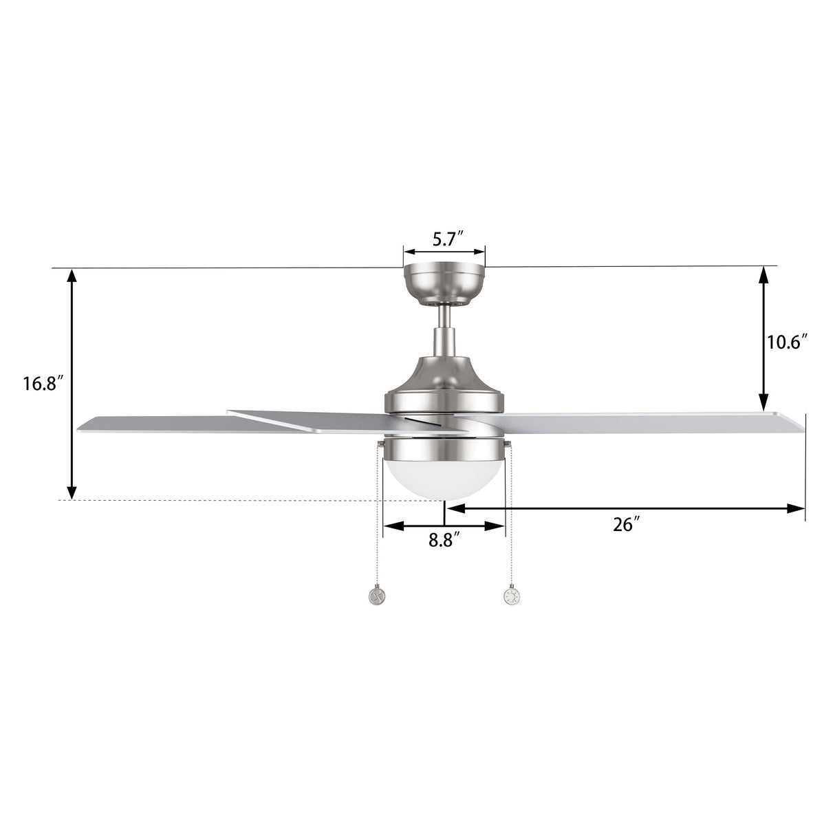 MALTA 52 In 5 Blade Smart Ceiling Fan With Integrated LED Lights With Pull Chain