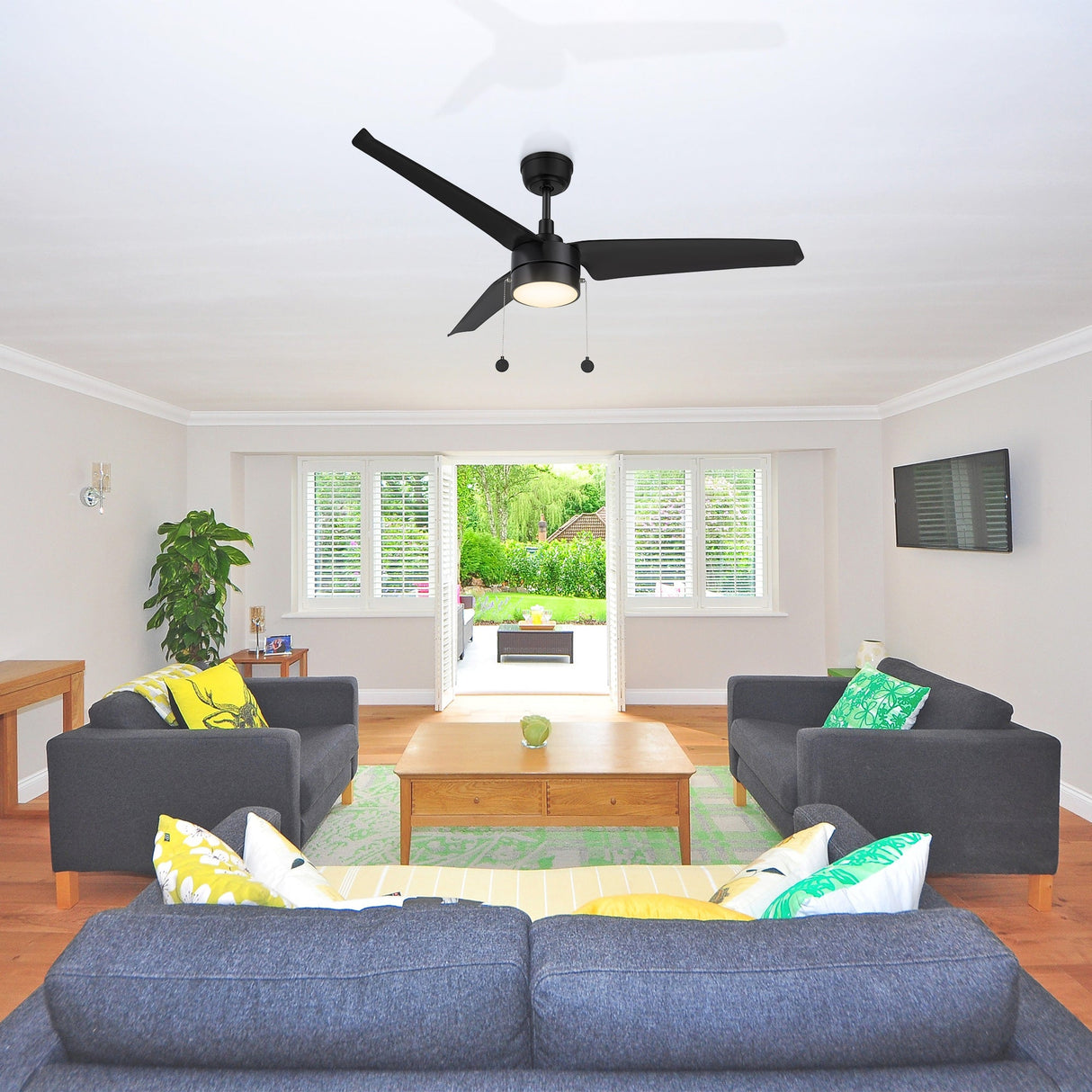 REXTON 52 In 3 Blade Smart Ceiling Fan With Integrated LED Lights With Pull Chain