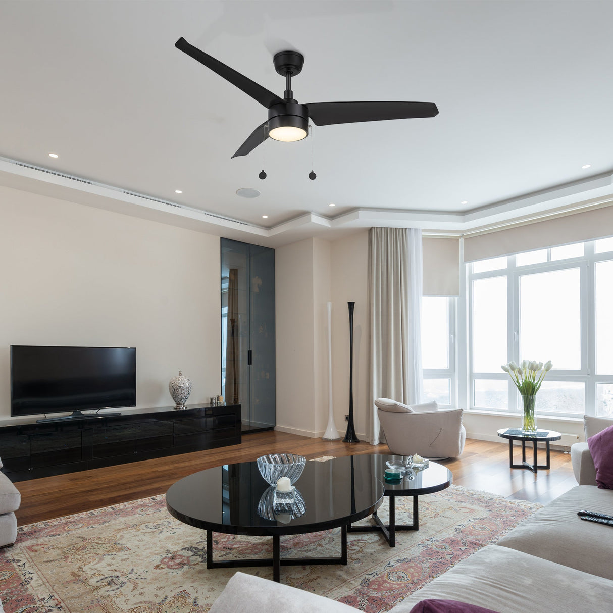 REXTON 52 In 3 Blade Smart Ceiling Fan With Integrated LED Lights With Pull Chain
