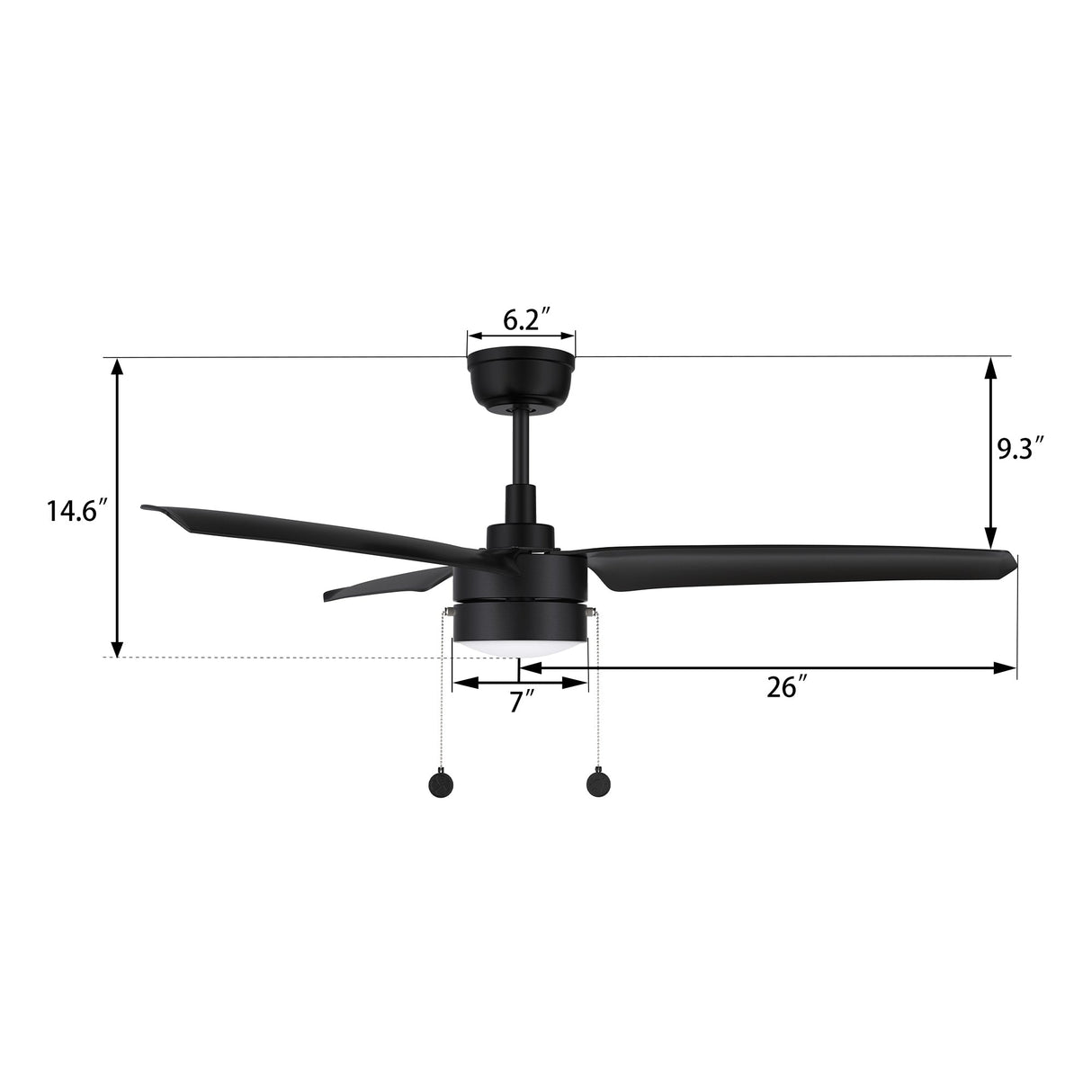 REXTON 52 In 3 Blade Smart Ceiling Fan With Integrated LED Lights With Pull Chain