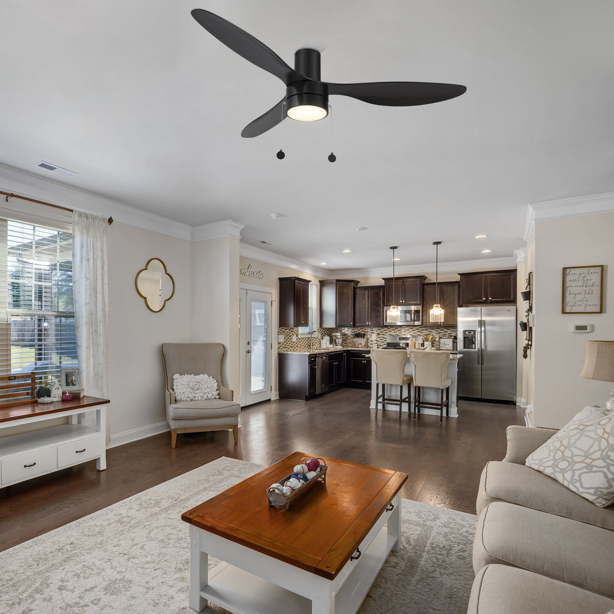 HAVEN 52 In 3 Blade Smart Ceiling Fan With Integrated LED Lights With Pull Chain