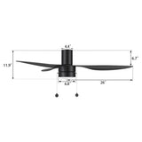 HAVEN 52 In 3 Blade Smart Ceiling Fan With Integrated LED Lights With Pull Chain