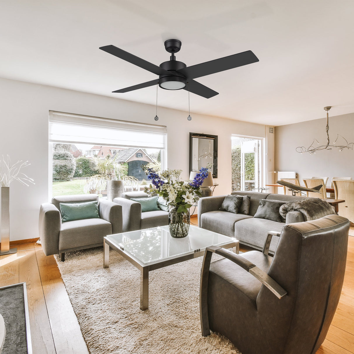 ASCOTT 52 In 4 Blade Smart Ceiling Fan With Integrated LED Lights With Pull Chain