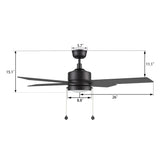 ASCOTT 52 In 4 Blade Smart Ceiling Fan With Integrated LED Lights With Pull Chain