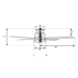 ASCOTT 52 inch 4-Blade Flush Mount Ceiling Fan with LED Light & Pull Chain