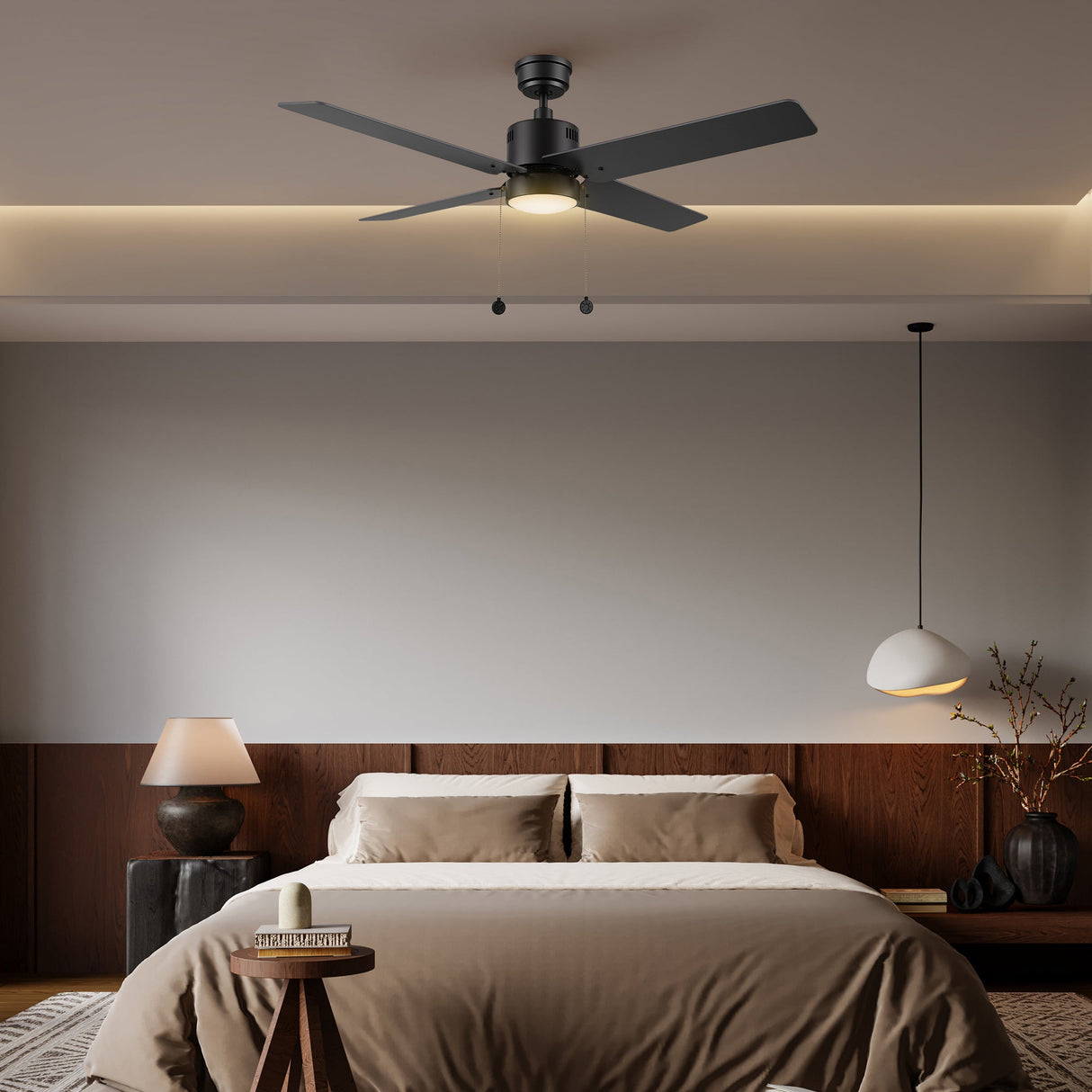 APEX 52 In 4 Blade Smart Ceiling Fan With Integrated LED Lights With Pull Chain