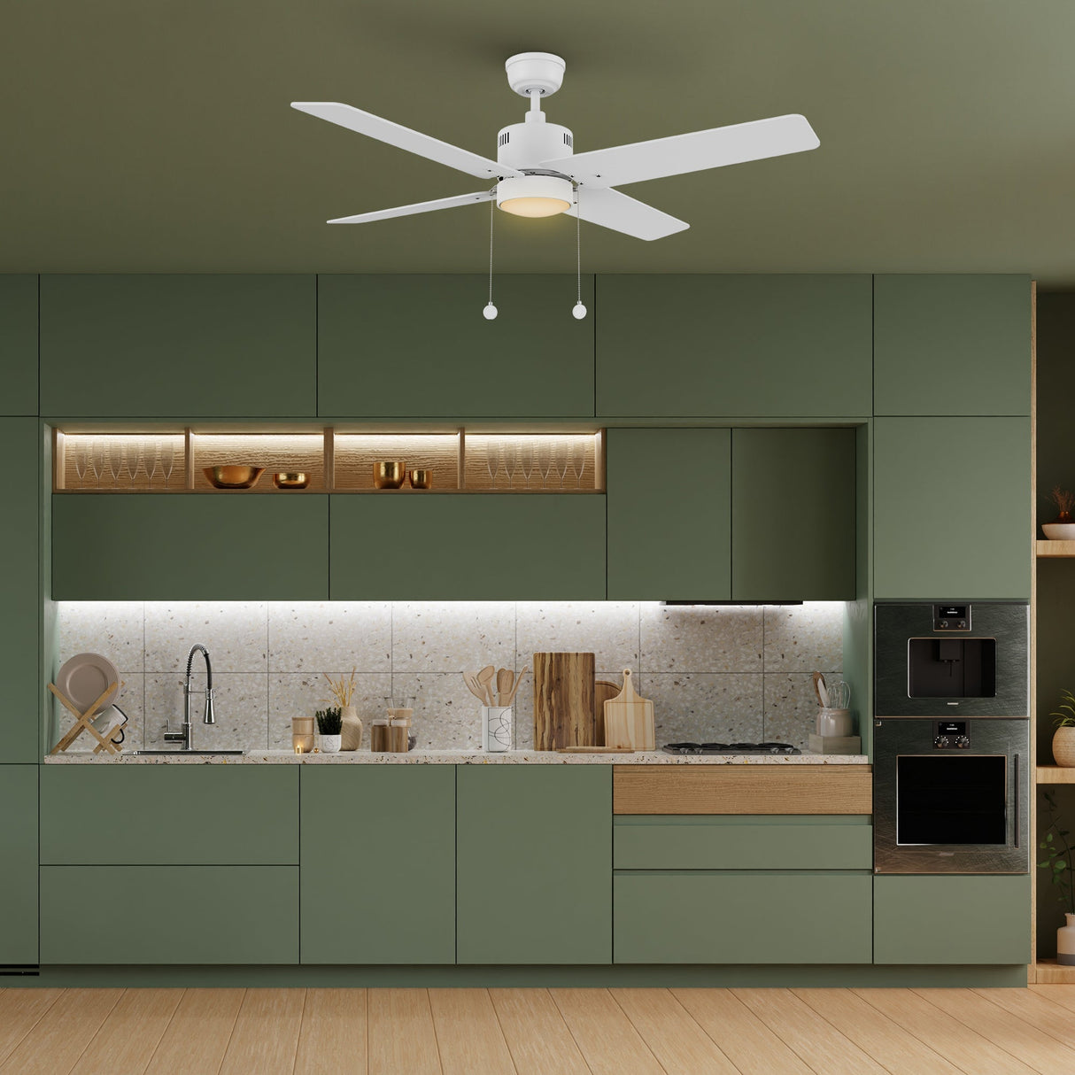 APEX 52 In 4 Blade Smart Ceiling Fan With Integrated LED Lights With Pull Chain