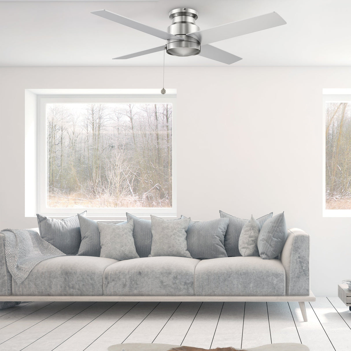 ASCOTT 52 inch 4-Blade Flush Mount No Light Ceiling Fan with Pull Chain
