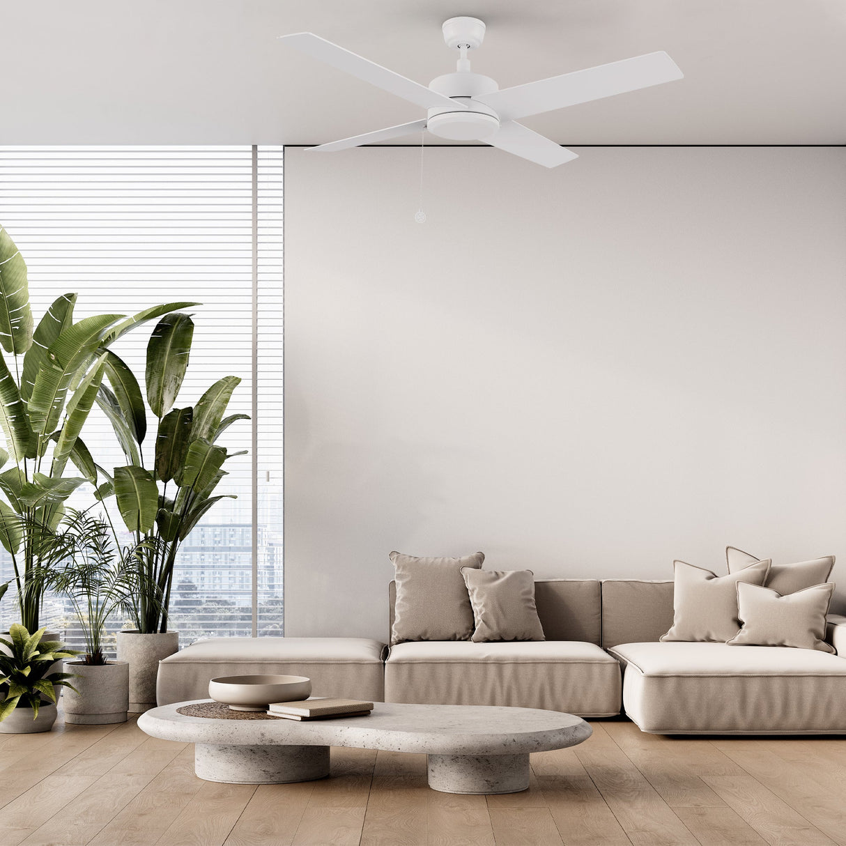 ASCOTT 52 In 4 Blade Smart Ceiling Fan Without  LED  Lights With Pull Chain