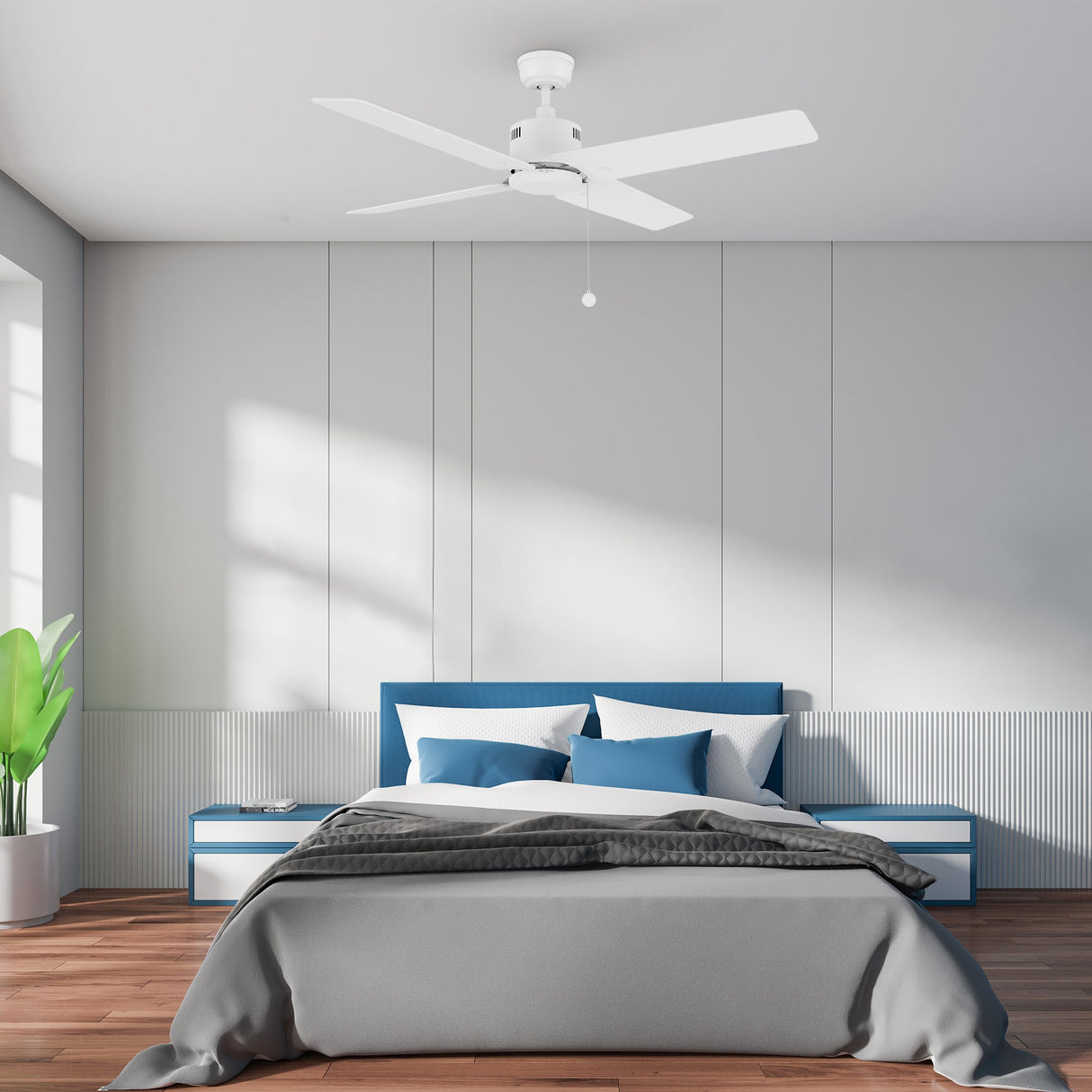 APEX 52 In 4 Blade Smart Ceiling Fan Without  LED  Lights With Pull Chain