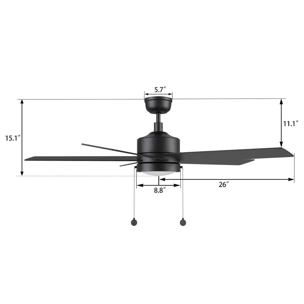 ASCOTT 52 In 5 Blade Smart Ceiling Fan With Integrated LED Lights With Pull Chain