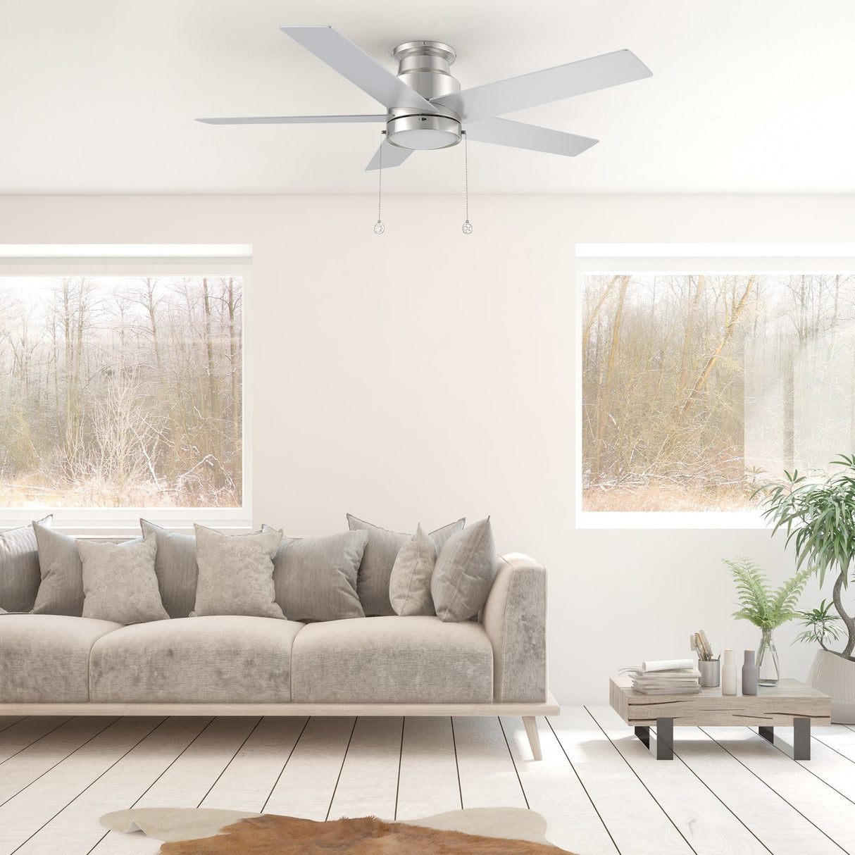 ASCOTT 52 inch 5-Blade Flush Mount Ceiling Fan with Pull Chain