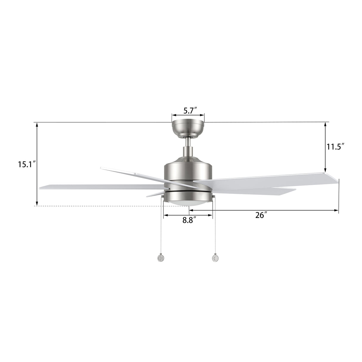ASCOTT 52 In 5 Blade Smart Ceiling Fan With Integrated LED Lights With Pull Chain