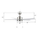 ASCOTT 52 In 5 Blade Smart Ceiling Fan With Integrated LED Lights With Pull Chain