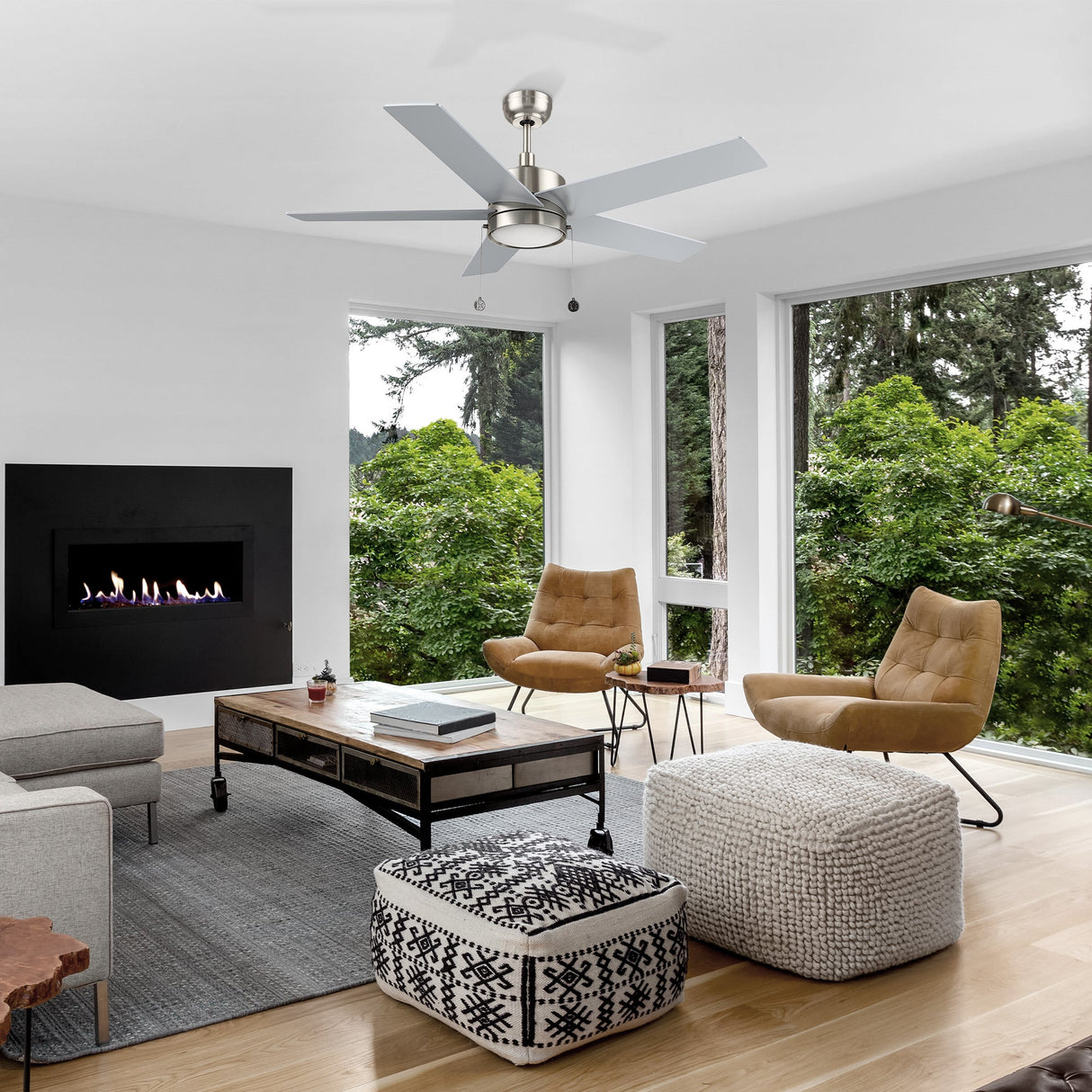 ASCOTT 52 In 5 Blade Smart Ceiling Fan With Integrated LED Lights With Pull Chain