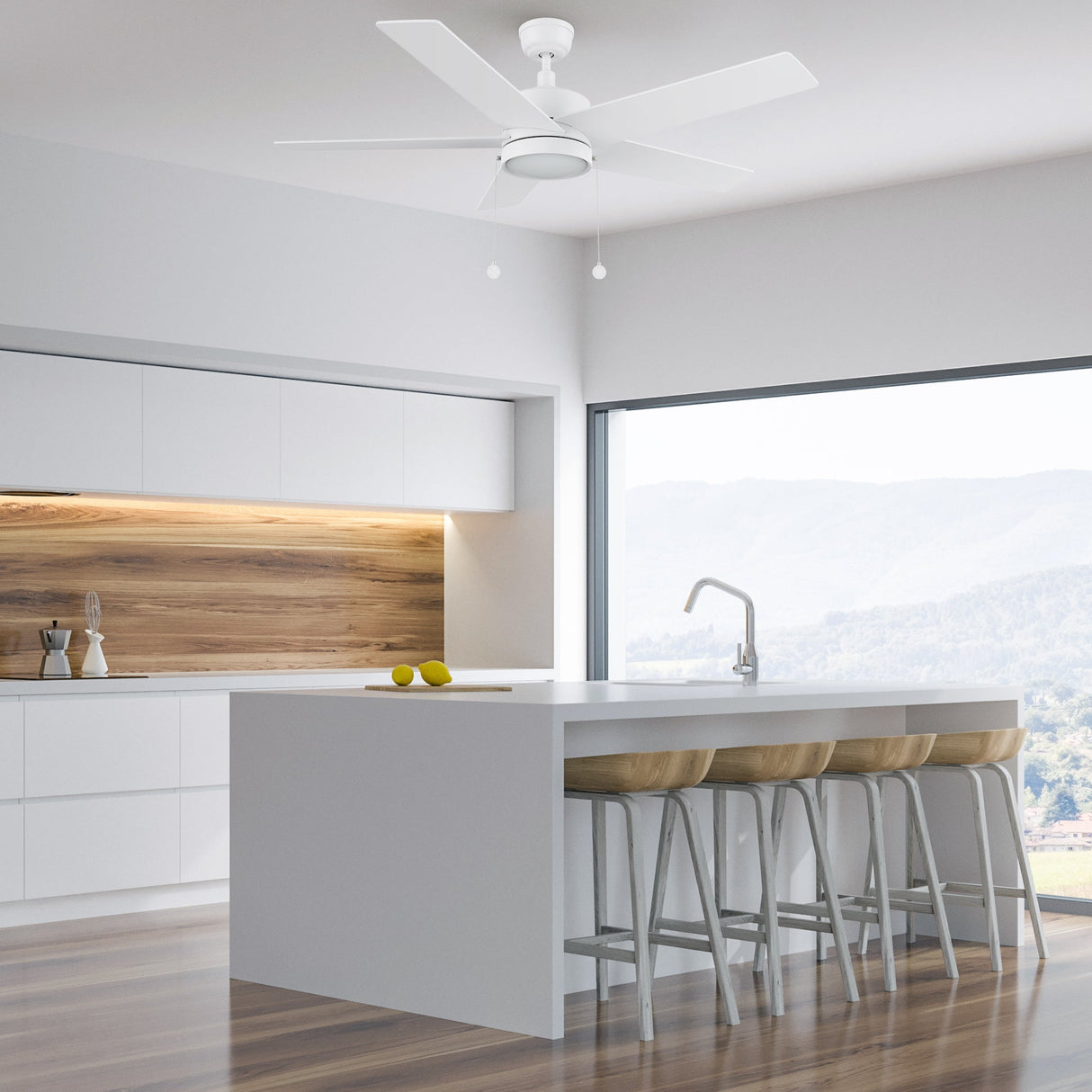 ASCOTT 52 In 5 Blade Smart Ceiling Fan With Integrated LED Lights With Pull Chain