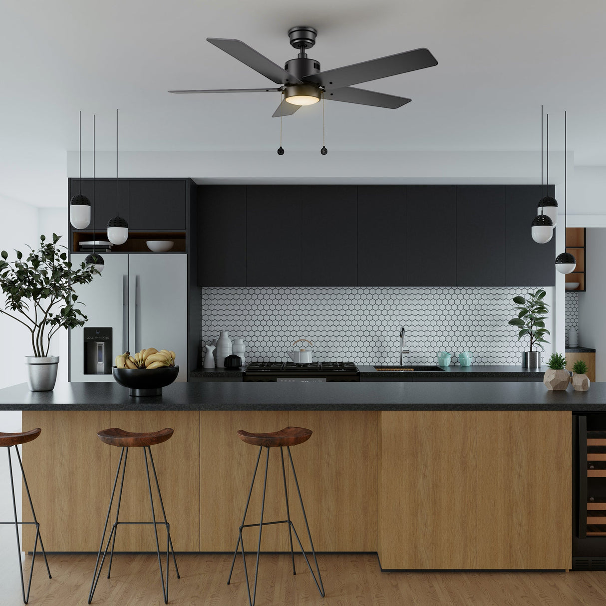 APEX 52 In 5 Blade Smart Ceiling Fan With Integrated LED Lights With Pull Chain