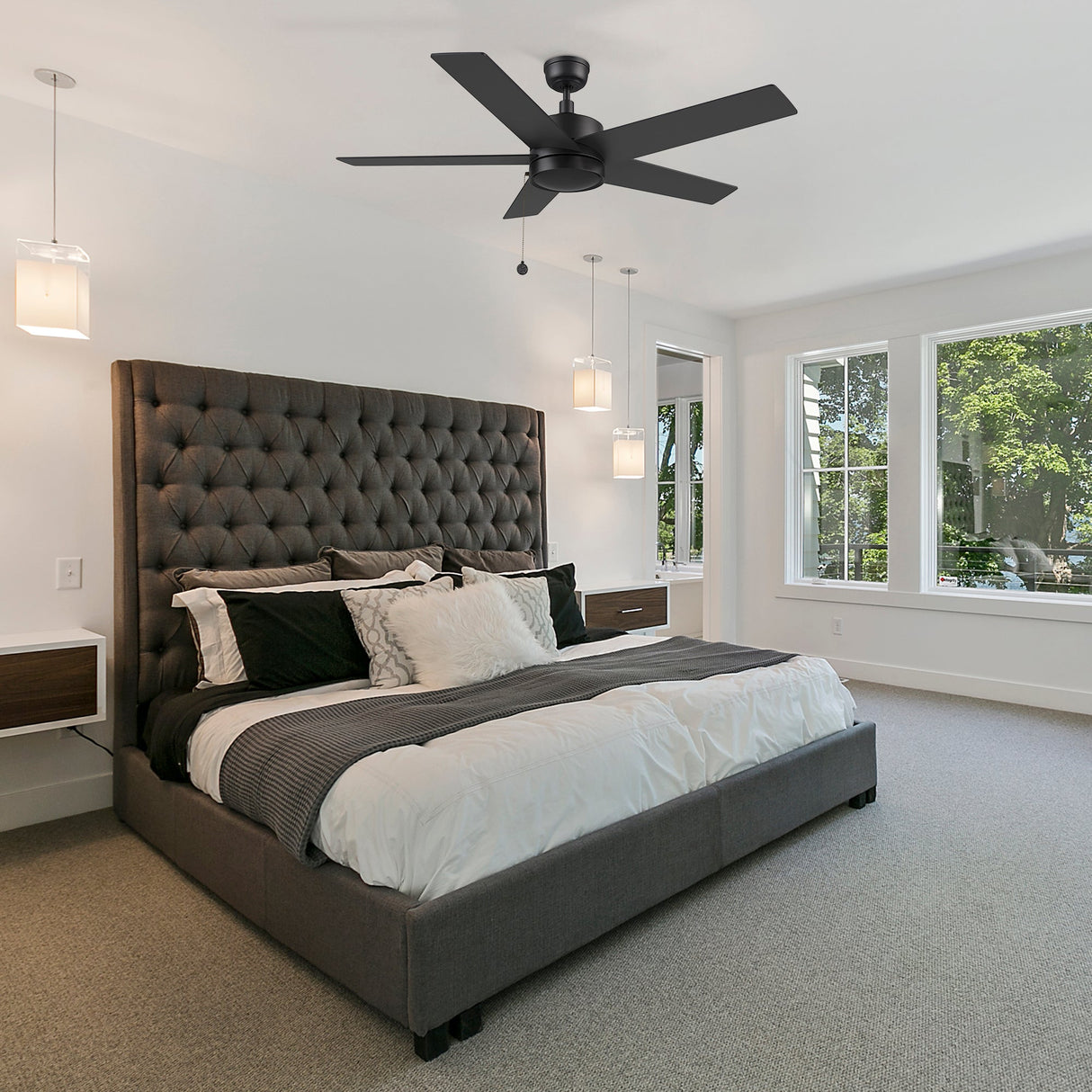 ASCOTT 52 In 5 Blade Smart Ceiling Fan Without  LED  Lights With Pull Chain