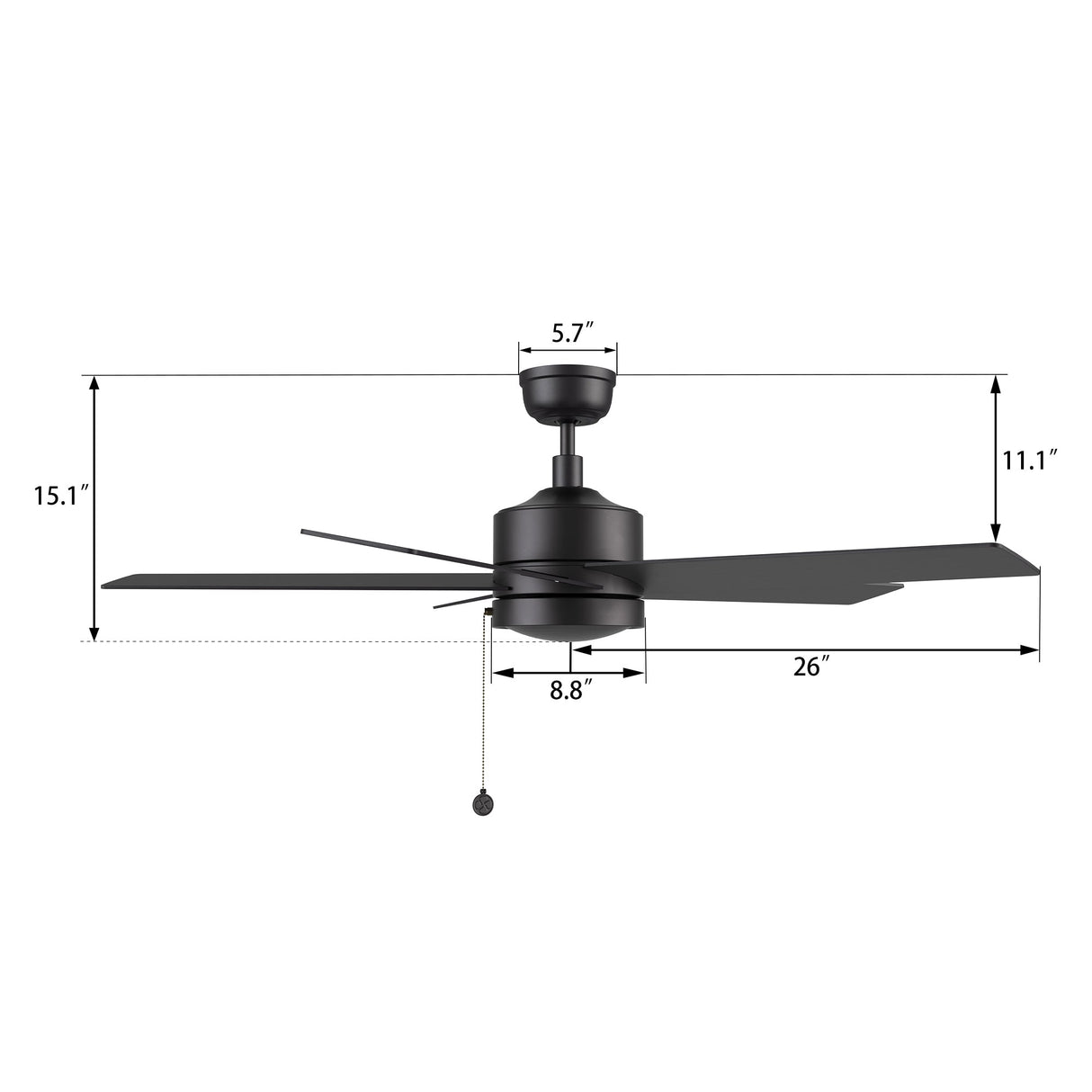 ASCOTT 52 In 5 Blade Smart Ceiling Fan Without  LED  Lights With Pull Chain